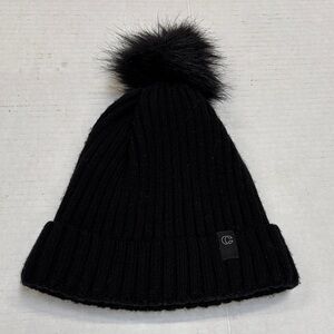 Warehouse One Black Knit Beanie with Pom Pom